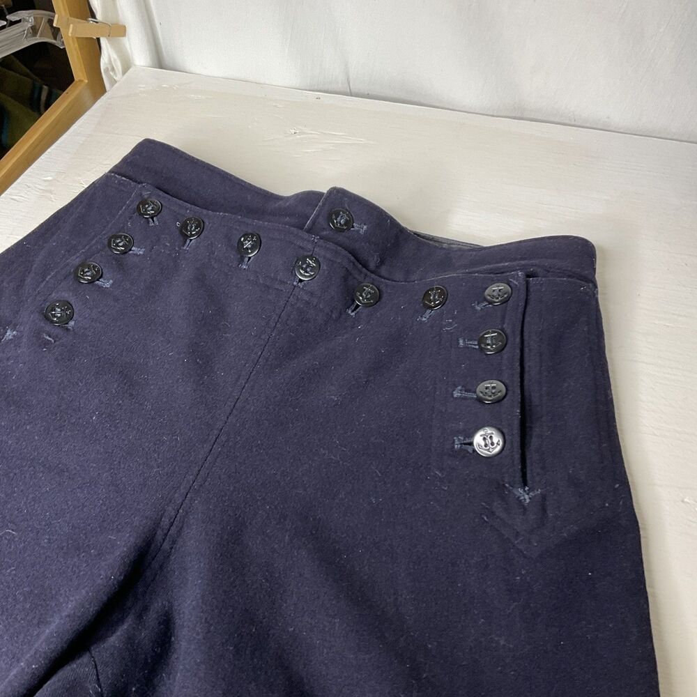 VTG 40s WW2 Lace Back US Navy Wool Sailor Pants Bib Fly 30r/ 28 In Inseam